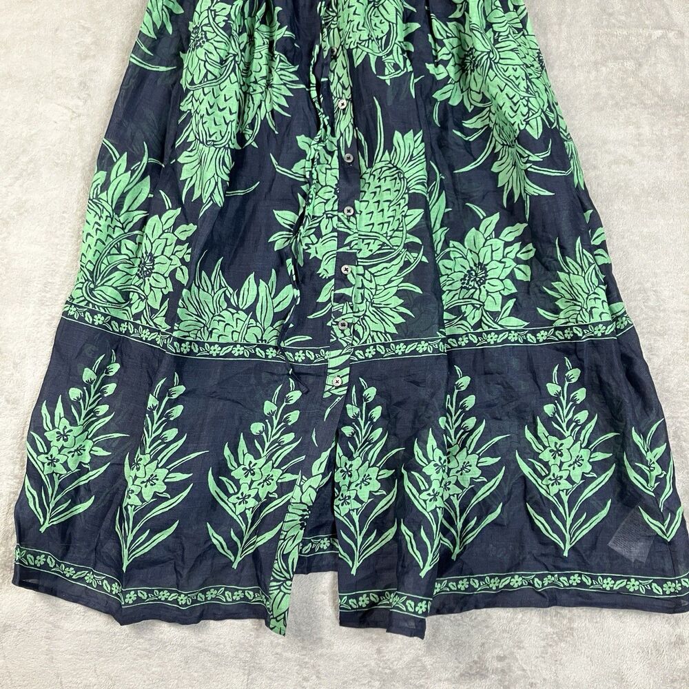 J Crew Ramie Cerise Shirt Dress Womens 12 Navy Green Pineapple Print Midi - Picture 16 of 16